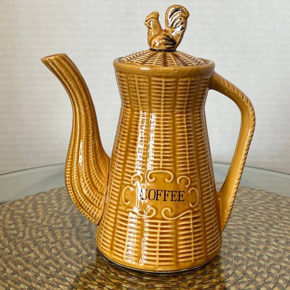 Vintage Ceramic Coffee Tea Pot w/Rooster Lid